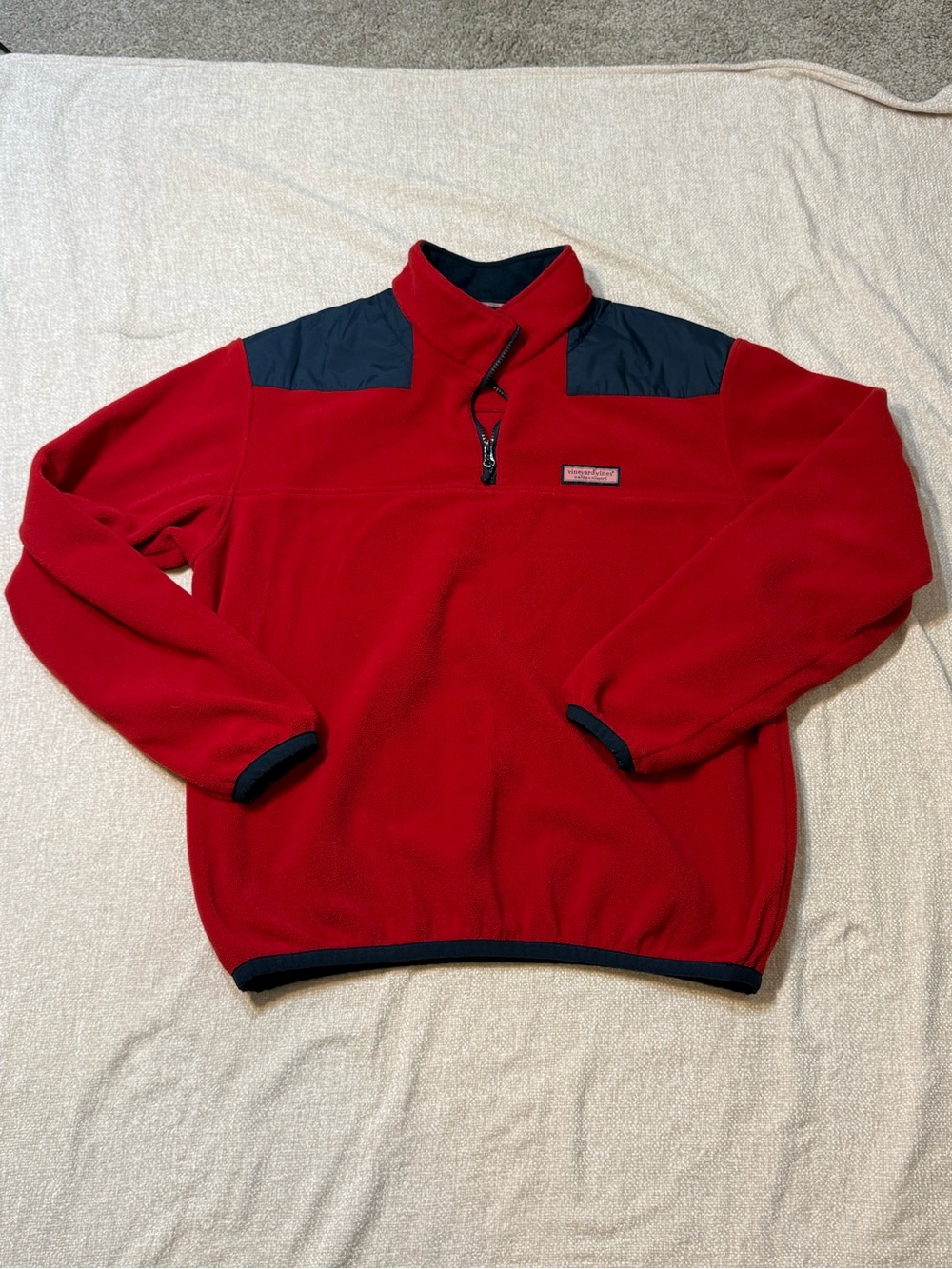 Vineyard Vines Men XL Red Navy Fleece 1/4 Zip Preppy Gorpcore Pullover